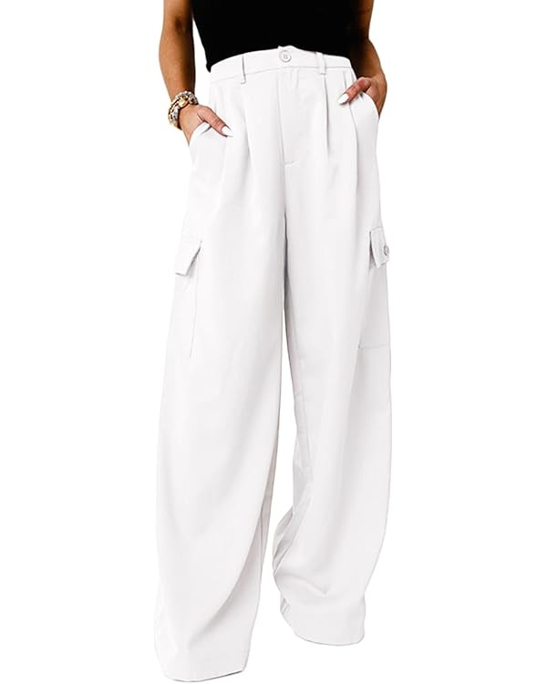 Dokotoo Womens High Waisted Wide Leg Cargo Pants Baggy Casual Work Pants with 4 Pockets | Amazon (US)