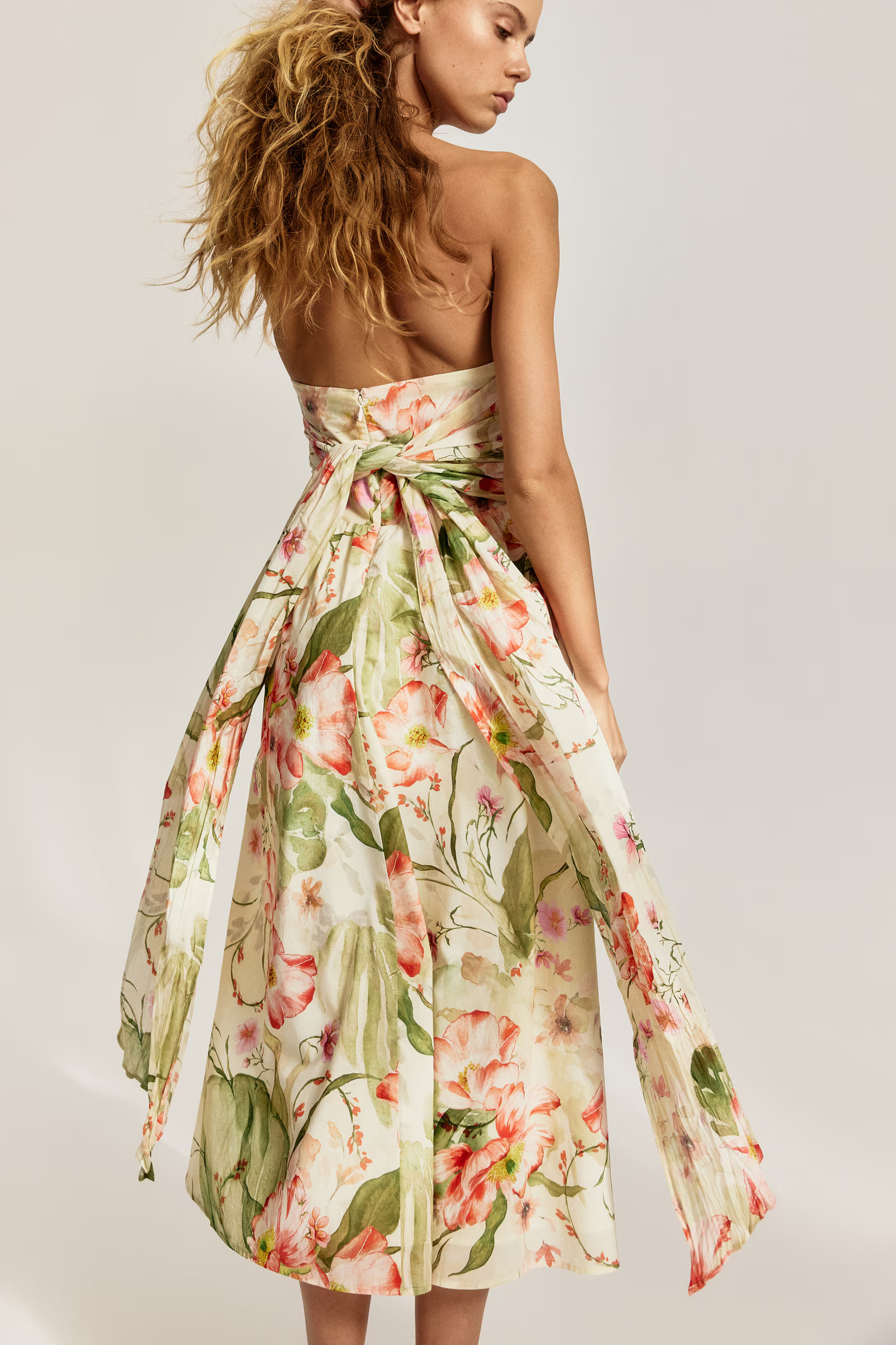 Tie-back bandeau dress - White/Floral - Ladies | H&M GB | H&M (UK, MY, IN, SG, PH, TW, HK)