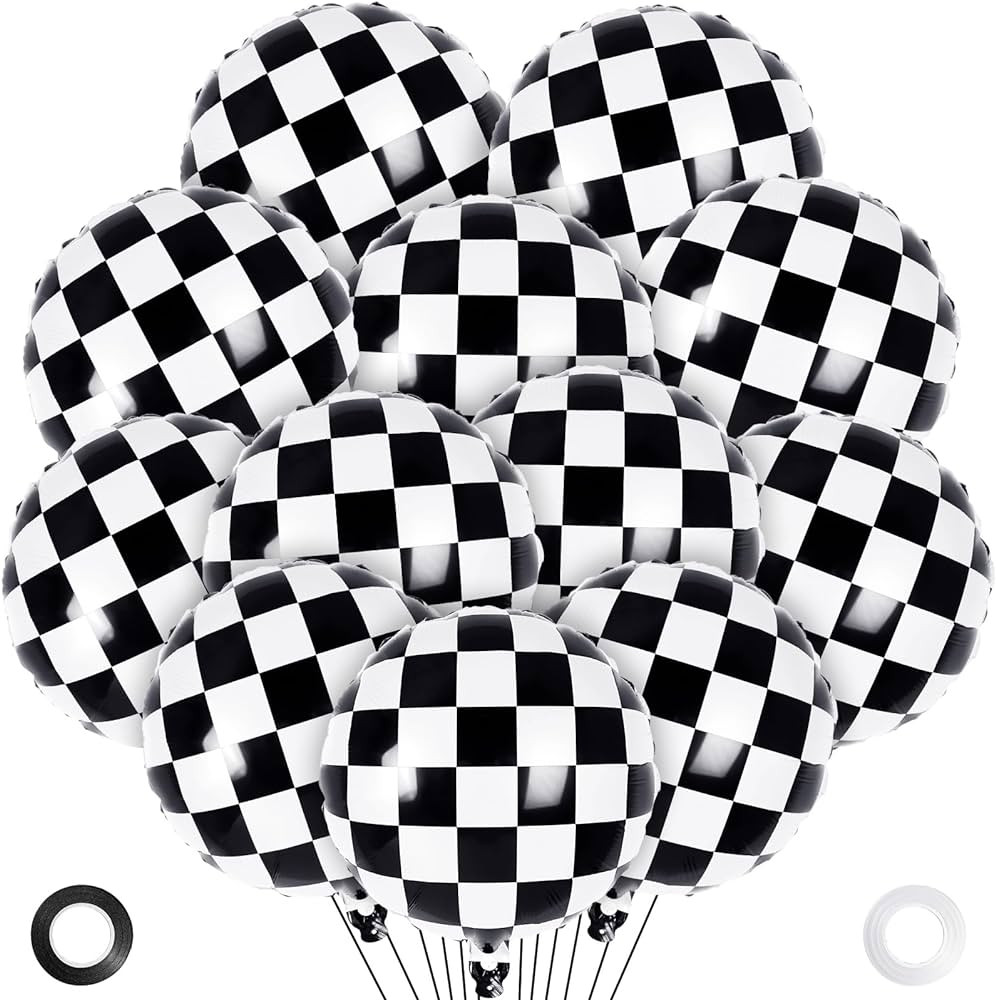 Checkered Balloons, 12 Pcs Checkered Racing Foil Balloons, 18 Inch Black and White Checkerboard M... | Amazon (US)