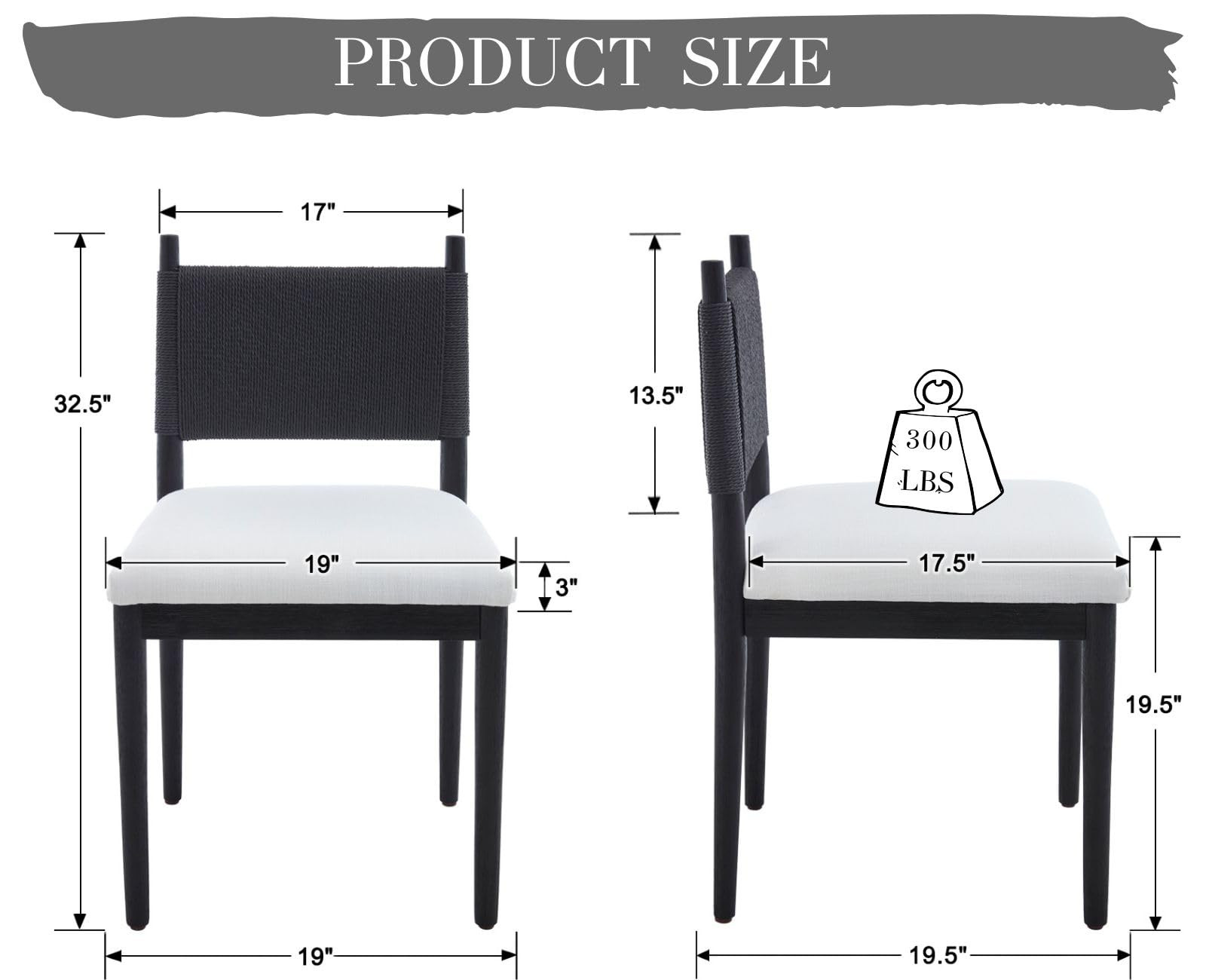 CIMOTA Black Dining Chairs Set of 2, Mid Century Modern Upholstered Dining Room Chairs with Woven... | Amazon (US)