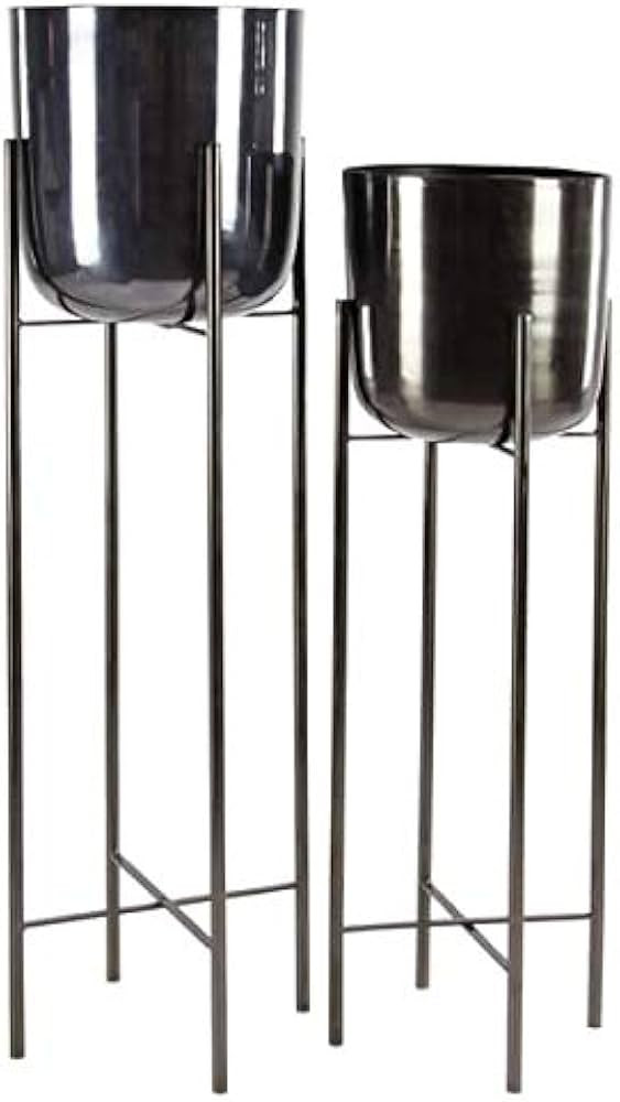 CosmoLiving by Cosmopolitan Metal Round Planter with Removable Stand, Set of 2 39", 46"H, Black | Amazon (US)