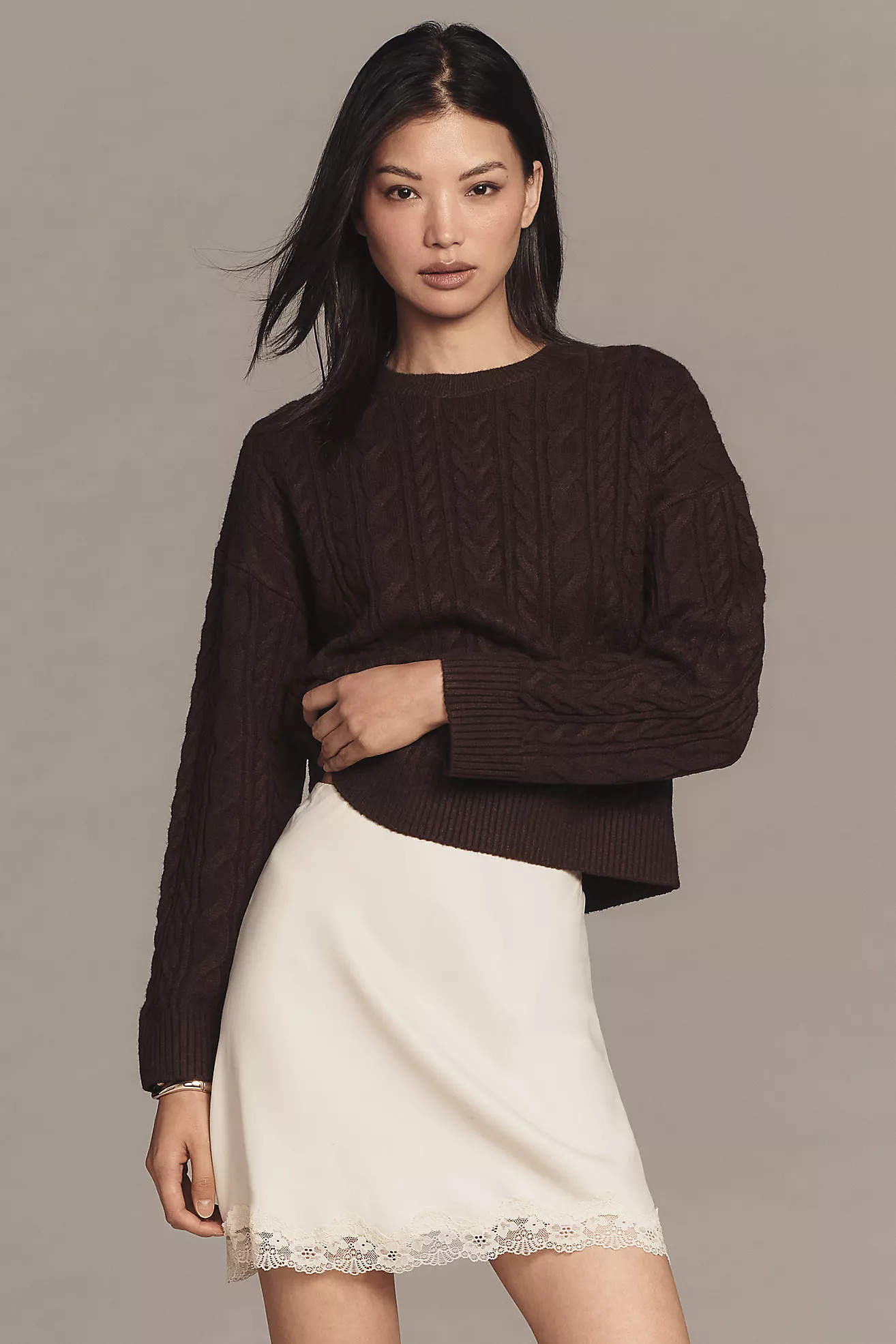 English Factory Crew-Neck Cable-Knit Sweater | Anthropologie (US)