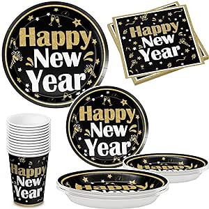 KatchOn, Pack of 100 New Years Eve Plates and Napkins - Serves 25 Guests | NYE Decorations 2024 |... | Amazon (US)