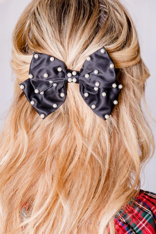 Black Bow with Pearls | Pink Lily