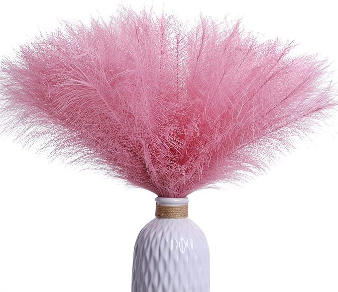 J’FLORU Valentine’s Day Pampas Grass,12pcs Artificial Pink Pampas Grass,17in/43cm Fluffy Fake... | Amazon (US)