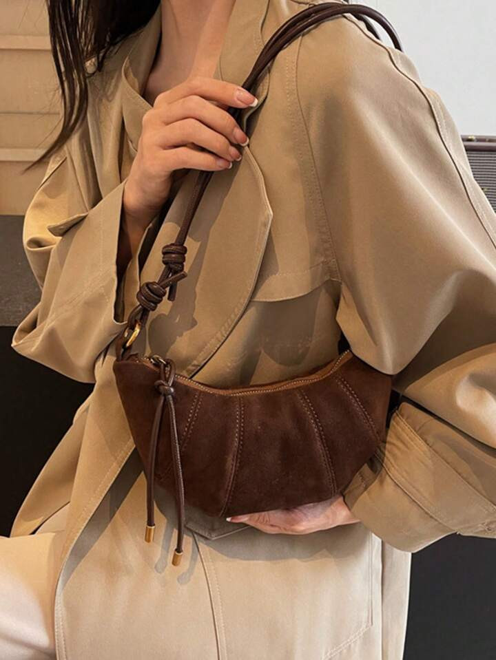 Suede Shoulder Hobo Bag Vintage Suede Sling Crescent Crossbody Y2k Suede Cow Horn Bag Fashion Hal... | SHEIN