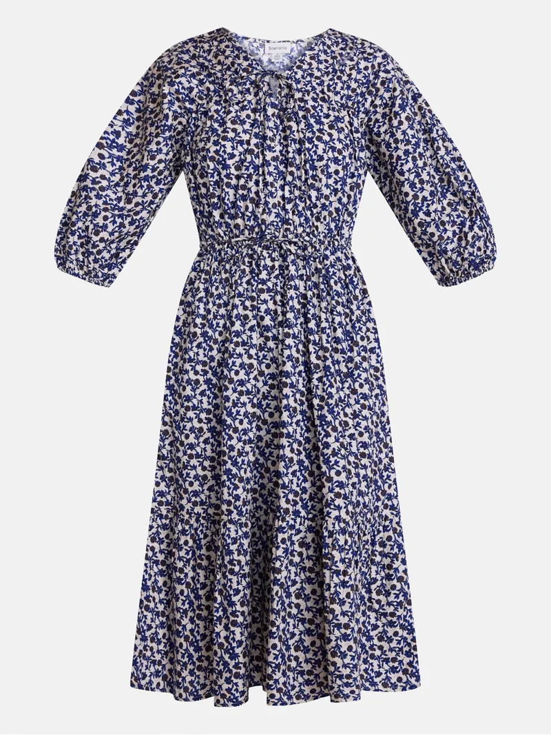 Scenario Women's and Women's Plus Midi Dress with Puff Sleeves, Sizes XS-4X | Walmart (US)