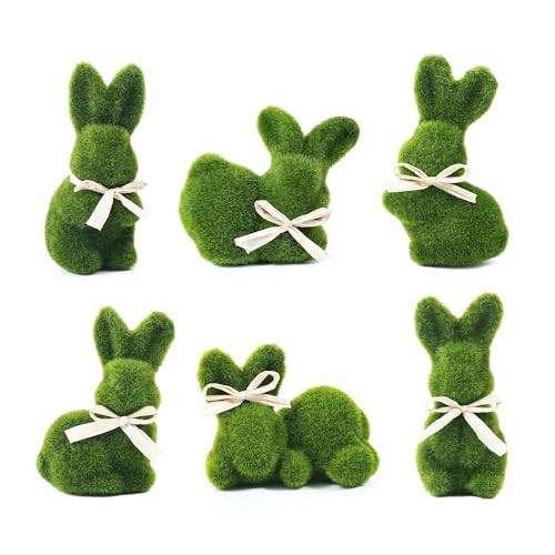 naturevibe 5 Inches Moss Easter Bunny Home Decor, Set of 6 Artificial Moss Rabbit for Easter Decorations,Cute Bunny Figurines as Spring Decor | Amazon (US)