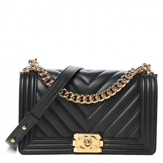 Calfskin Chevron Quilted Medium Boy Flap Black | Fashionphile