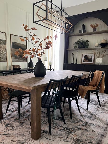 Bringing Fall into my dining room! Adding some warmth with fall stems, wood pieces, cozy throw. 
Modern organic home decor 

#LTKhome #LTKfamily #LTKSeasonal