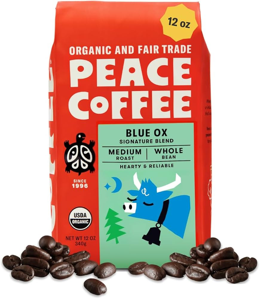 Peace Coffee Blue Ox Blend | 12 oz Whole Bean Medium Roast | Amazon (US)