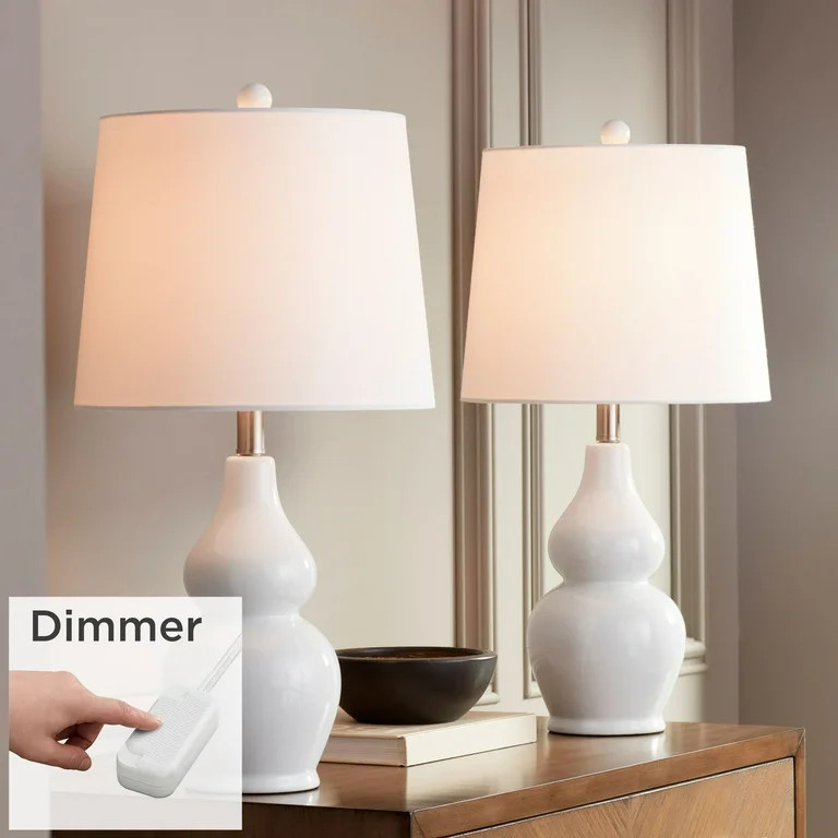360 Lighting Jane Modern Table Lamps 25" High Set of 2 White Ceramic Fabric Drum Shade for Bedroo... | Walmart (US)