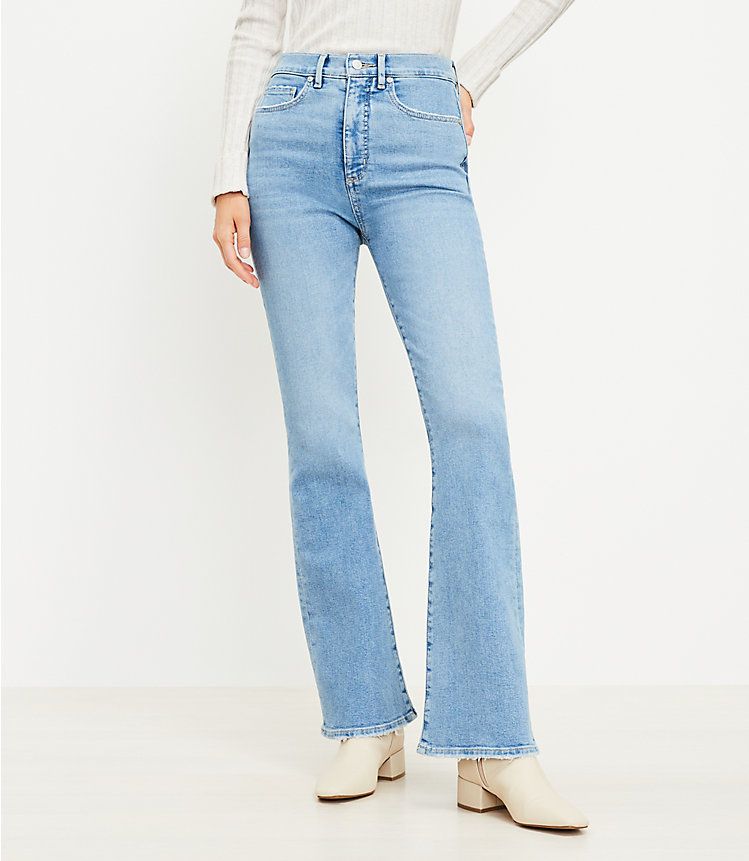 Petite High Rise Slim Flare Jeans in Bright Indigo Wash | LOFT