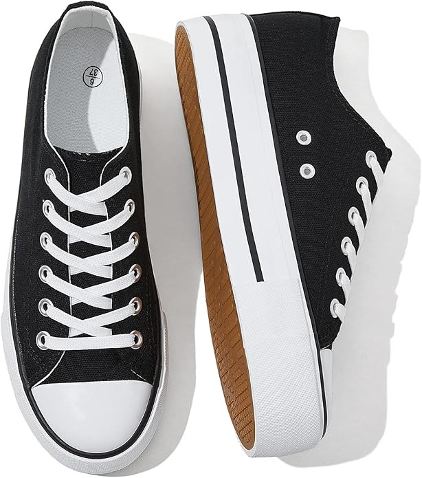 SERNIAL Womens White Platform Sneakers Low Top Platform Shoes Lace Up Canvas Shoes for Women | Amazon (US)