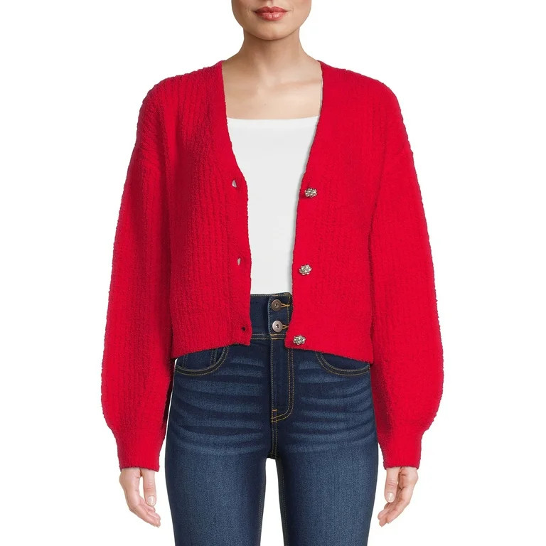 No Boundaries Juniors Ribbed Jewel Button Cardigan - Walmart.com | Walmart (US)