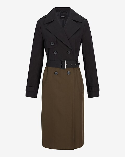 Color Block Nylon Belted Trench Coat | Express