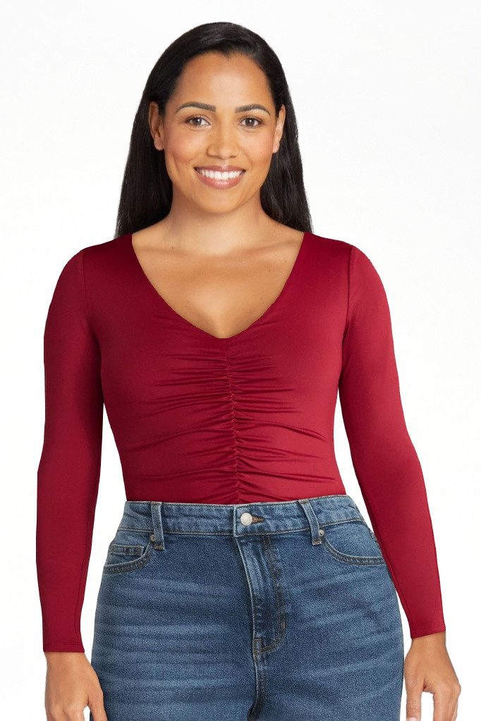 Madden NYC Women's Ruched Sculpting Bodysuit with Long Sleeves, Sizes XXS-XXL - Walmart.com | Walmart (US)