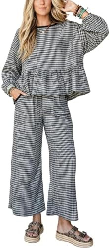 Womens Gingham 2 Piece Outfits Lounge Matching Pants Sets | Amazon (US)