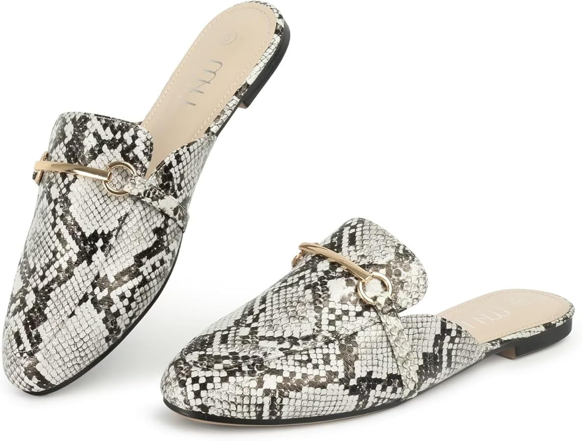 MUSSHOE Mules for Woman Buckle Flats Comfortable Slip on Women Mules Flats Shoes Backless Loafers | Amazon (US)