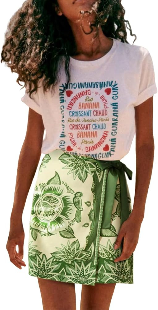 Womens Summer Floral Wrap Short Skirt Tie Side High Waist A Line Beach Vacation Boho Mini Skirt | Amazon (US)