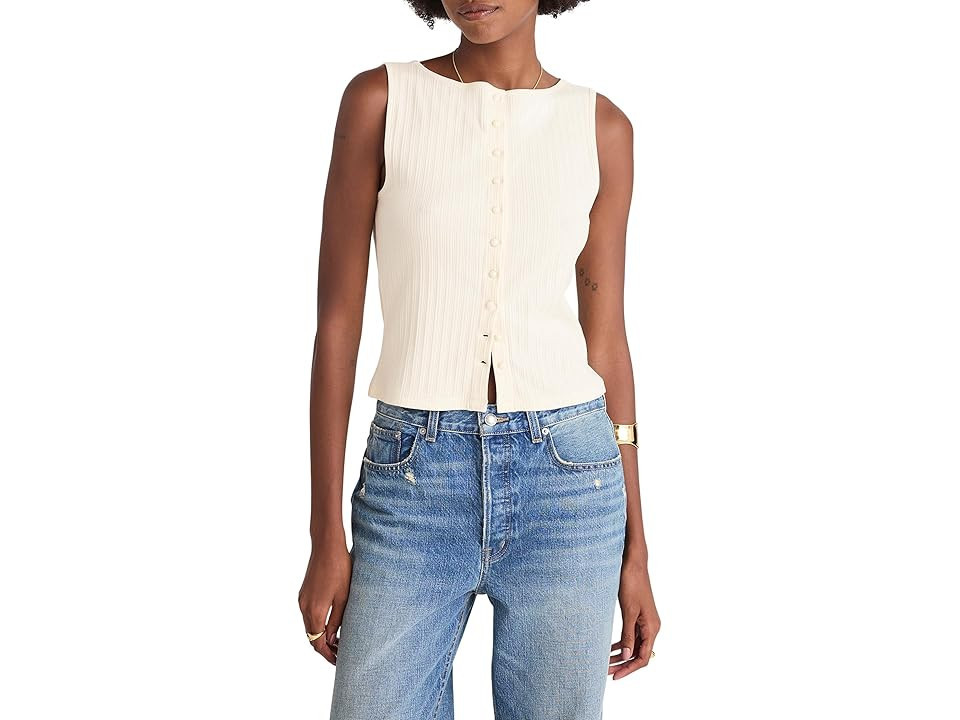Madewell Ribbed Crewneck Shell Top Women's Clothing Vintage Ivory : SM (Women's 2-4), Cotton | Zappos
