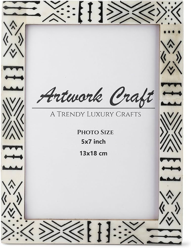 Handmade White Bone Photo Frame Geometric Black Painting Vintage Boho Picture Frames For Table-To... | Amazon (US)