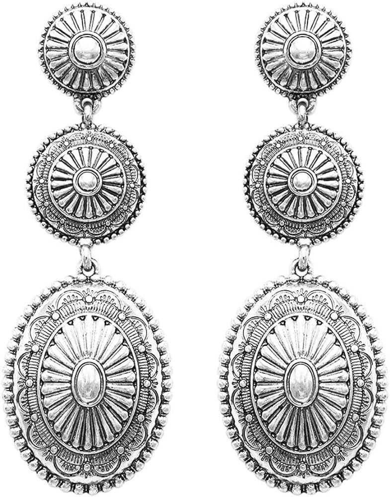 Rosemarie Collections Women's Statement Western Style Triple Concho Dangle Earrings, 2.87" | Amazon (US)