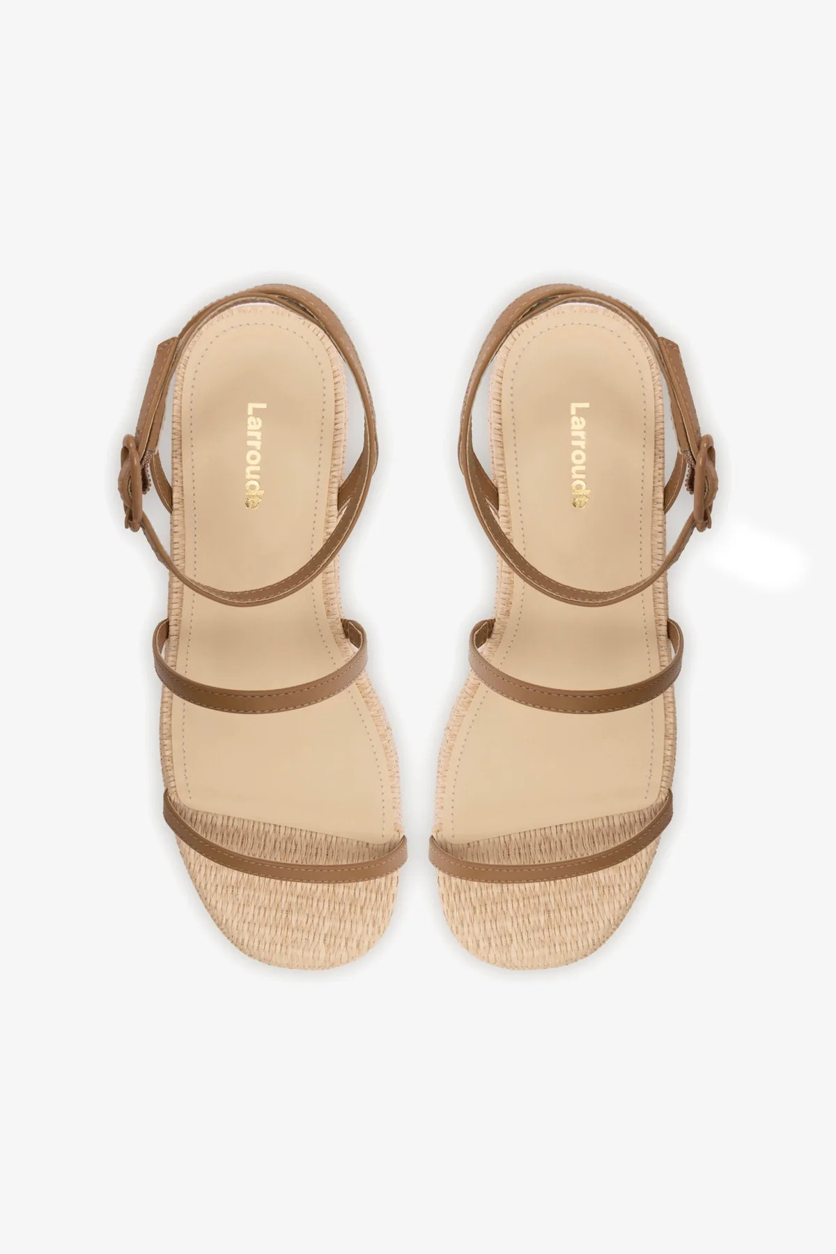 Gio Flatform Sandal In Natural Raffia and Hazelnut Trimming | Larroude