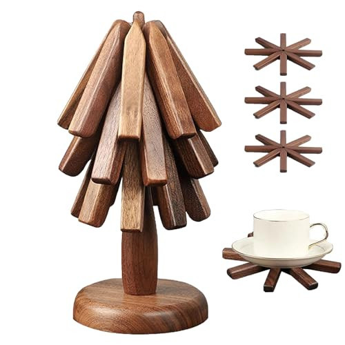 Natural Wood Trivets for Hot Dishes,Foldable Wooden Tree Trivet Hot Plate Mat,Set of 3 Walnut Wood Trivet Tree Hot Pads for Kitchen,Multifunction Wooden Trivets for Hot Pots and Pans for Quartz | Amazon (US)