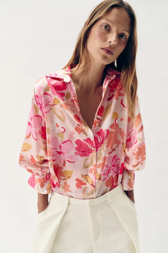 FLORAL PRINT SATIN EFFECT SHIRT | Zara US