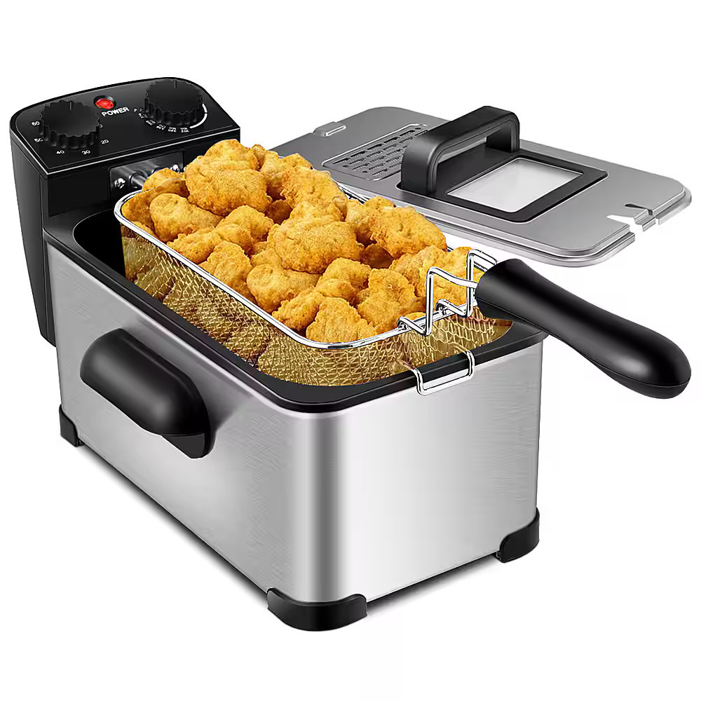 Costway - 3.2 Quart Electric Deep Fryer 1700W Stainless Steel Timer Frying Basket - Black/Silver | Best Buy U.S.