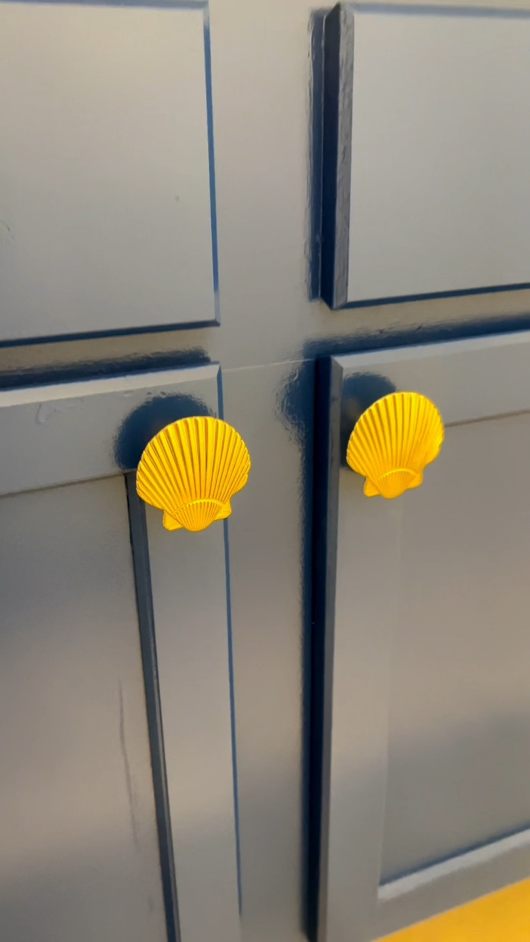 Brass gold seashell cabinet knob. Gold hardware is perfect for this shade of blue. I decided to change it up since we upgrade our house this year. I painted the cabinet with Dignity blue from Behr. 
I’m so over the moon. This room still require a lot of work. Then I’m going to be on the hunt for a cool coastal wall art to hange above the floating shelf. 💙💙🐚⛵️⛴️🦪

#LTKHome