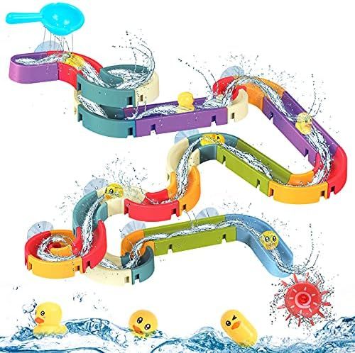 wellvo Bath Toys 48 pcs Water Balls Tracks for Kids 3 4 5 6 7 8 Years Wall Sution Slide Bathtub Toy  | Amazon (US)