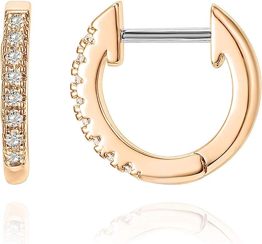 14K Gold Plated Cubic Zirconia Cuff Earrings Huggie Stud | Amazon (US)