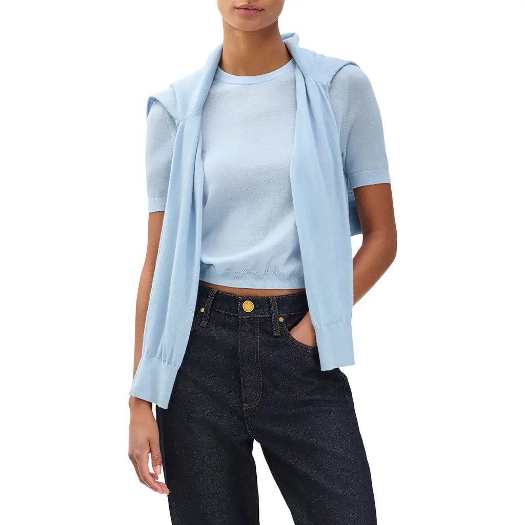 rag & bone Adeline Short Sleeve Cashmere Sweater in Light Blue at Nordstrom, Size X-Small | Nordstrom
