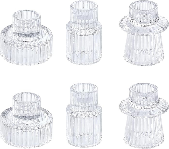 Vixdonos Glass Candlestick Holders Tealight Candle Holders for Table Centerpieces, Wedding Decor and Dinner Party (6 Pcs, Clear) | Amazon (US)