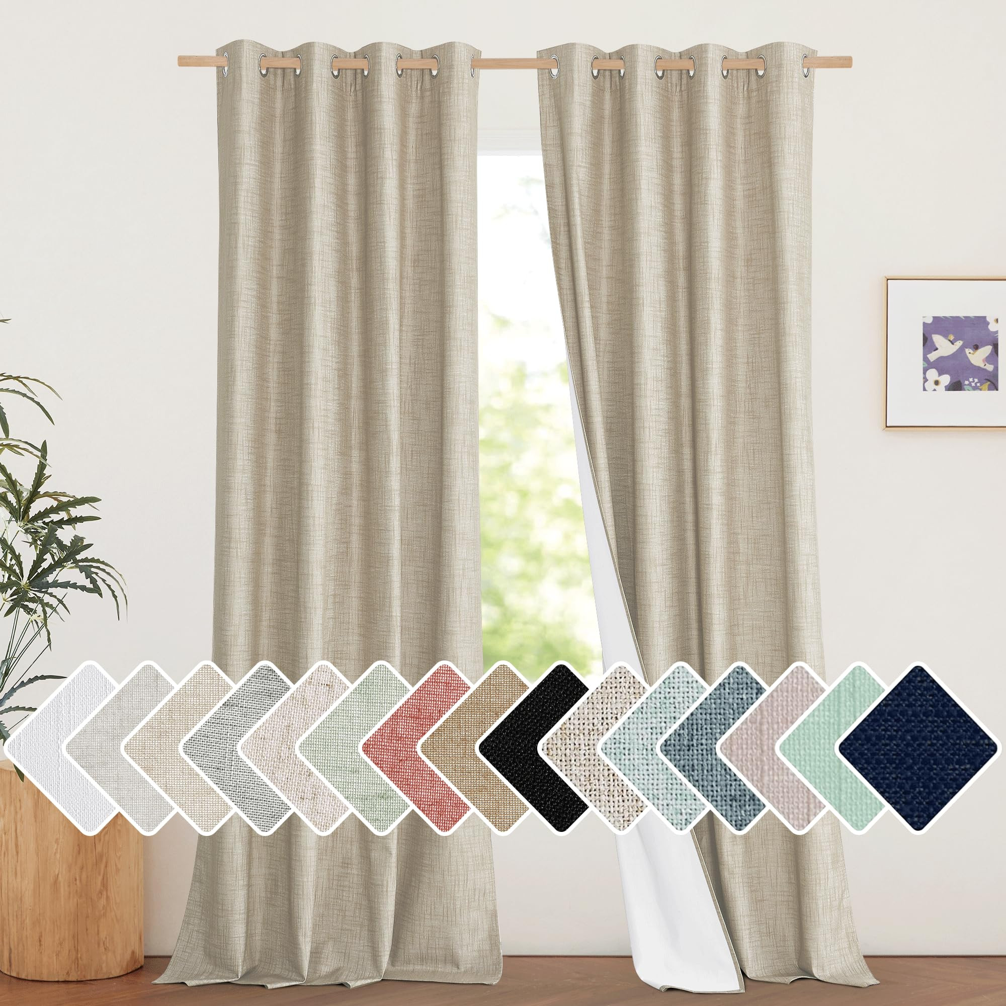 NICETOWN Taupe 100% Blackout Linen Curtains 120 inch Long Burg, Farmhouse Thick Completely Blackout Window Treatment Panels Thermal Insulated Drapes for Living Room (1 Pair, 52" Width Each Panel) | Amazon (US)