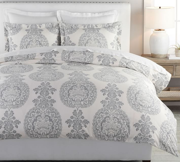 Lucianna Medallion Percale Duvet Cover & Shams - Gray | Pottery Barn (US)