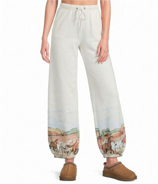 PJ Salvage Western Landscape Print Brushed Fleece Drawstring Tie Coordinating Lounge Pants -  M | Dillard's