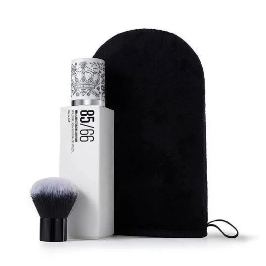 IL MAKIAGE 85/66 Sun Foam Self-Tanner Mousse, Mitt and Brush Kit. Non-Orange, Natural Sunless Tan. Long Lasting, Streak-Free, Quick Dry, Subtle Scent. | IL MAKIAGE