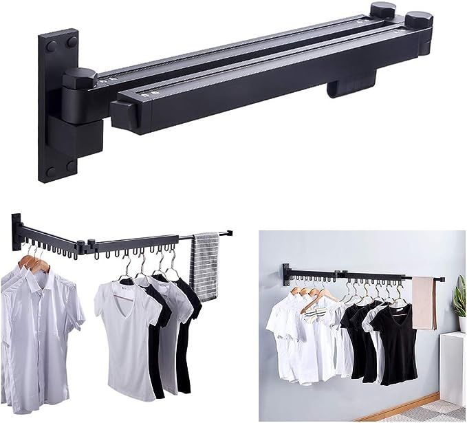 Wall Mounted Space-Saver Retractable Fold Away Clothes Drying Rack Clothes Hanger for Indoor/Outd... | Amazon (US)