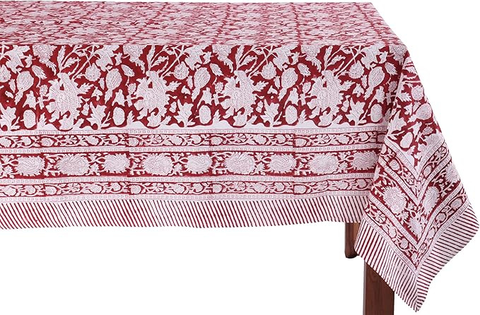 ATOSII Meraki Red 100% Cotton Tablecloth, Handblock Print Rectangle Table Cover for Kitchen Dinin... | Amazon (US)