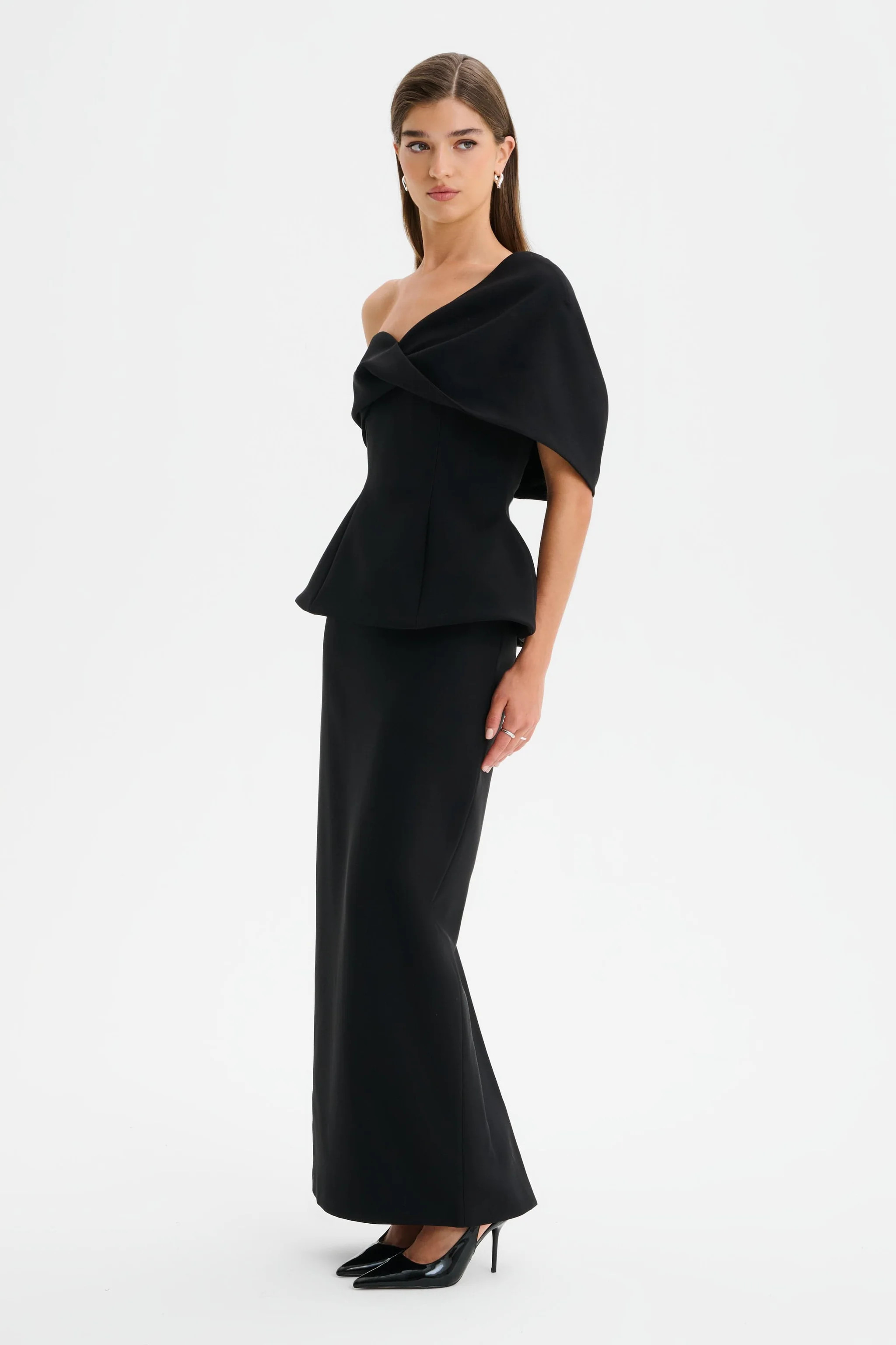 GIOVANNA Twisted Cape Shoulder Maxi Dress in Black | Lavish Alice Retail Ltd