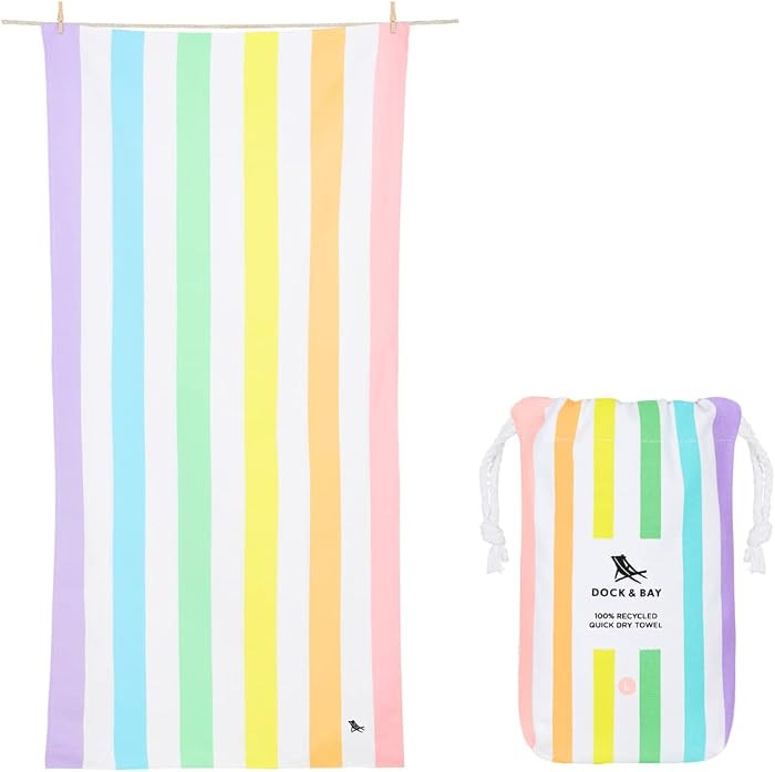 Dock & Bay Beach Towel - Quick Dry, Sand Free - Compact, Lightweight - 100% Recycled - Includes B... | Amazon (US)