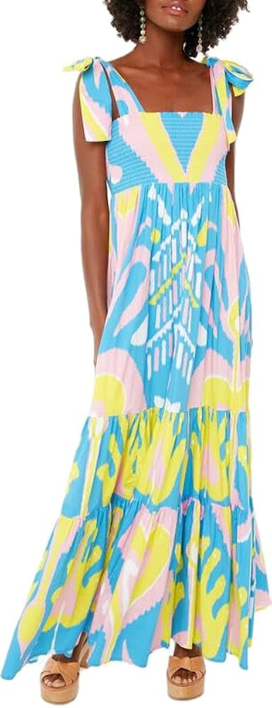 Women Boho Tie Shoulder Maxi Dress Y2k Floral Print Spaghetti Strap Maxi Dress Summer Flowy Beach... | Amazon (US)