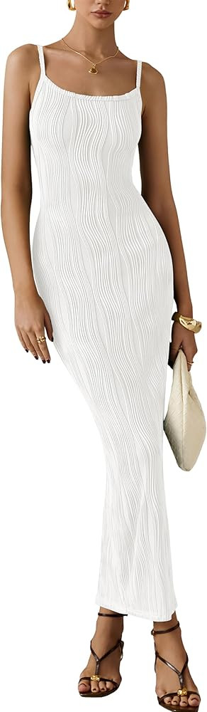 MASCOMODA Women 2025 Summer Sexy Bodycon Maxi Dress Spaghetti Strap Knit Fitted Tight Sleeveless ... | Amazon (US)