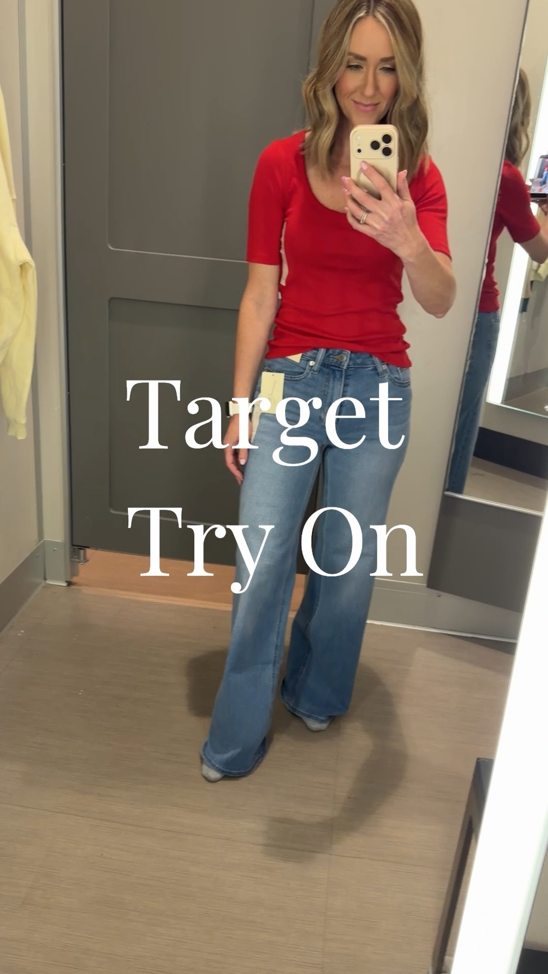 Target Try On! Had to try on the new wide leg jeans at Target. TTS. Also grabbed this adorable red pointelle top that’s perfect for Valentines! Wearing a small. 

#LTKmomlife #LTKOver40 #LTKFindsUnder50