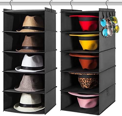 Hat Rack for Closet Hanging Hat Organizer for fedora, 2 Pack 10 Shelves Oxford Boho Hat Rack, Wit... | Amazon (US)