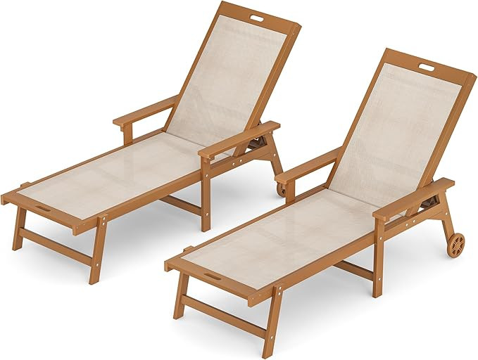 LUE BONA Chaise Lounge Chair Outdoor Set of 2, HDPS and HDPE Wicker Chaise Lounger with 5 Positio... | Amazon (US)