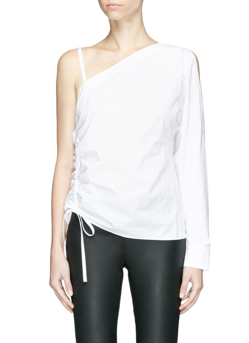 Ruched one-shoulder poplin top | Lane Crawford (US)